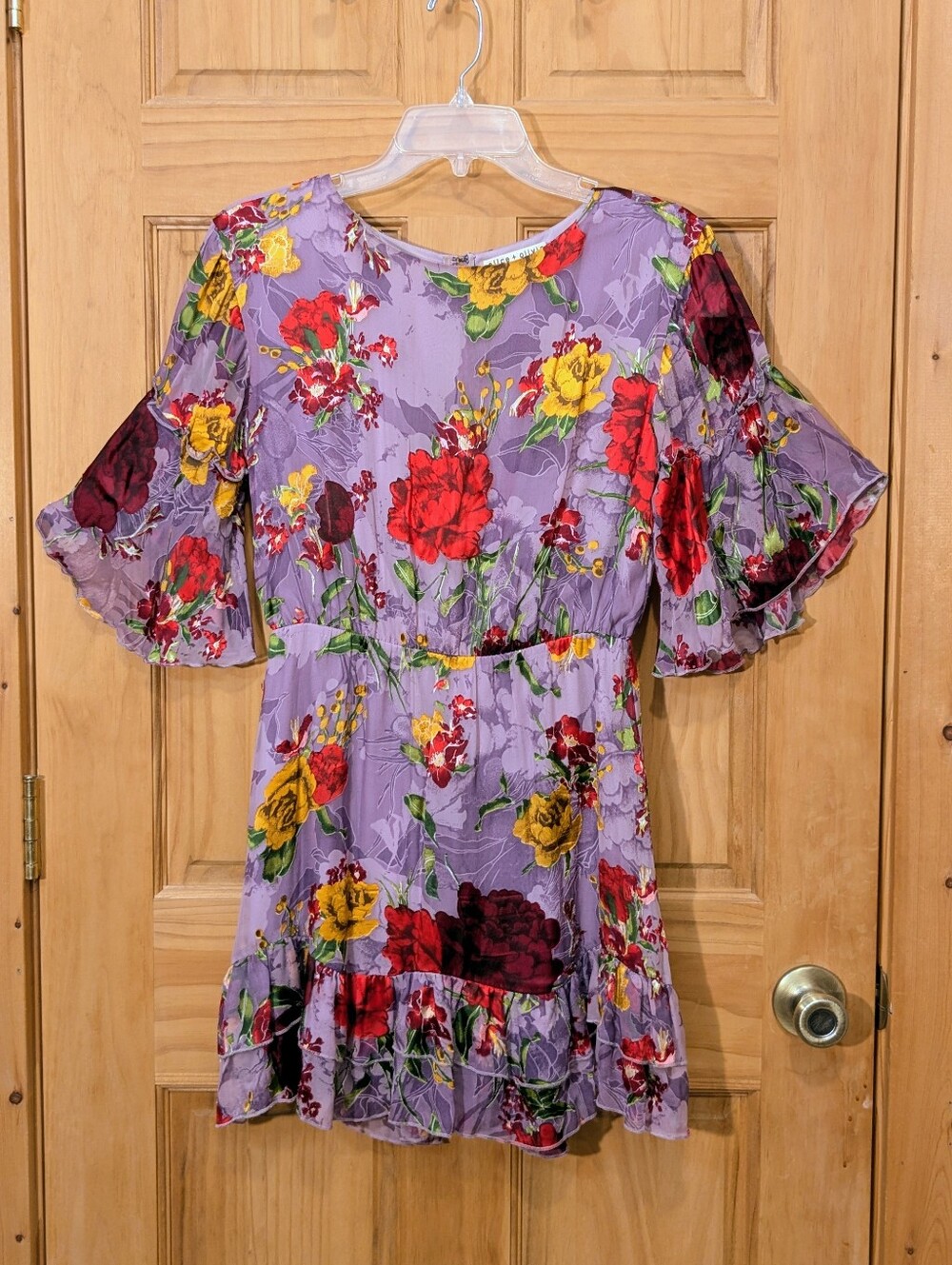 Alice + Olivia Katrina Dress In Water Lotus Lavender Floral Ruffle Silk Blend 4